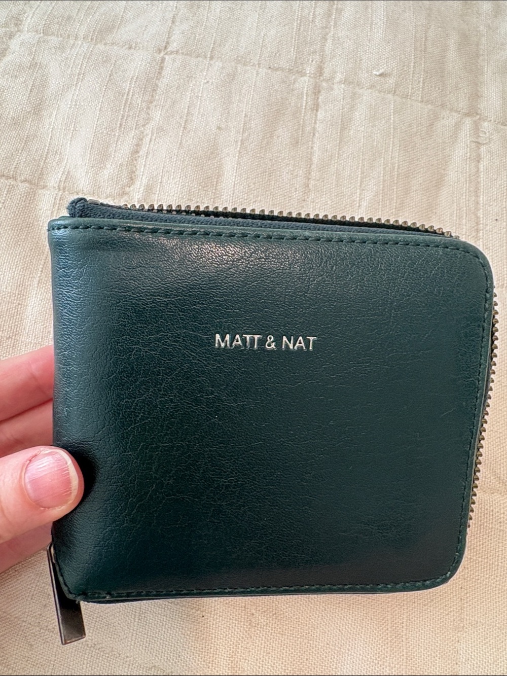 Matt & Nat Deep Green Zip Wallet with Silver Logo